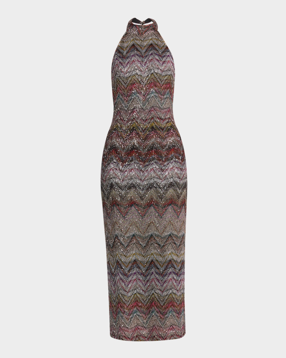 Metallic Chevron Halter Midi Dress